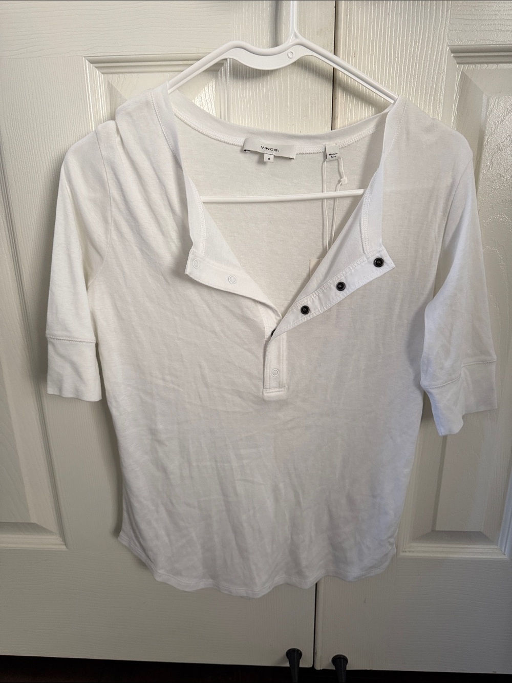 NWT Vince White Cotton Short-Sleeve Button Henley